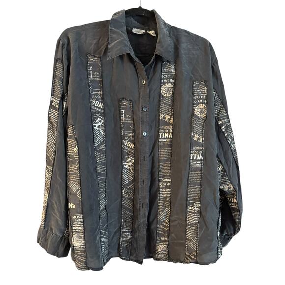 Chicos 100% Silk Button Up Long Sleeve Patterned Headliner Concha Large - Picture 1 of 5